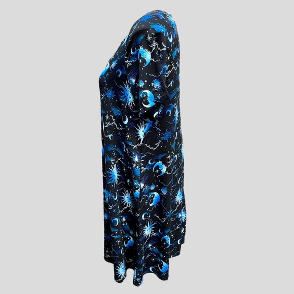 Hot Topic Blue Celestial Button Front Mini Dress Sun Moon Stars Juniors Size SM - Picture 3 of 7